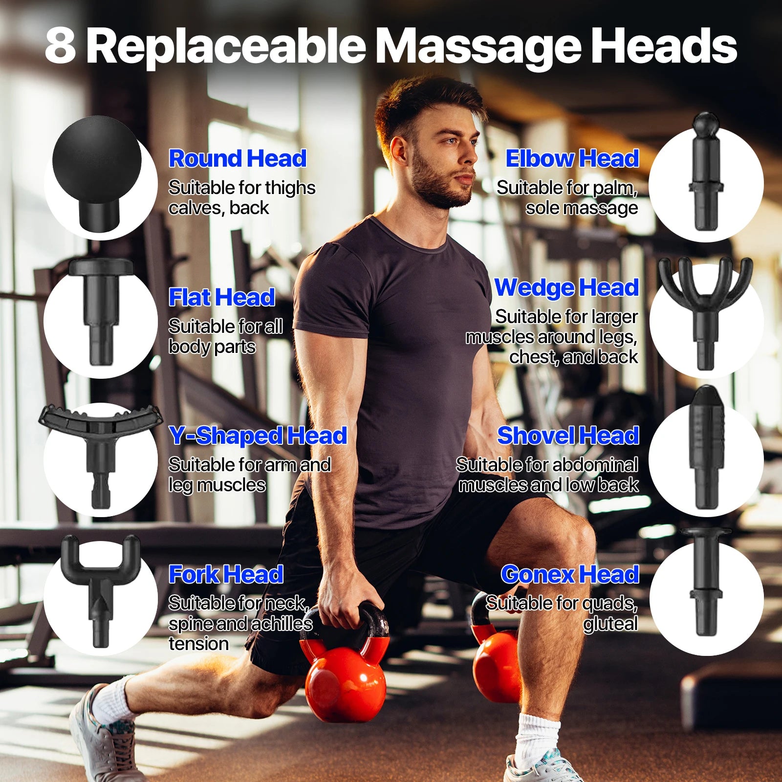 Deep Tissue Massage Gun – 8 Heads & 99 Speeds for Pain Relief