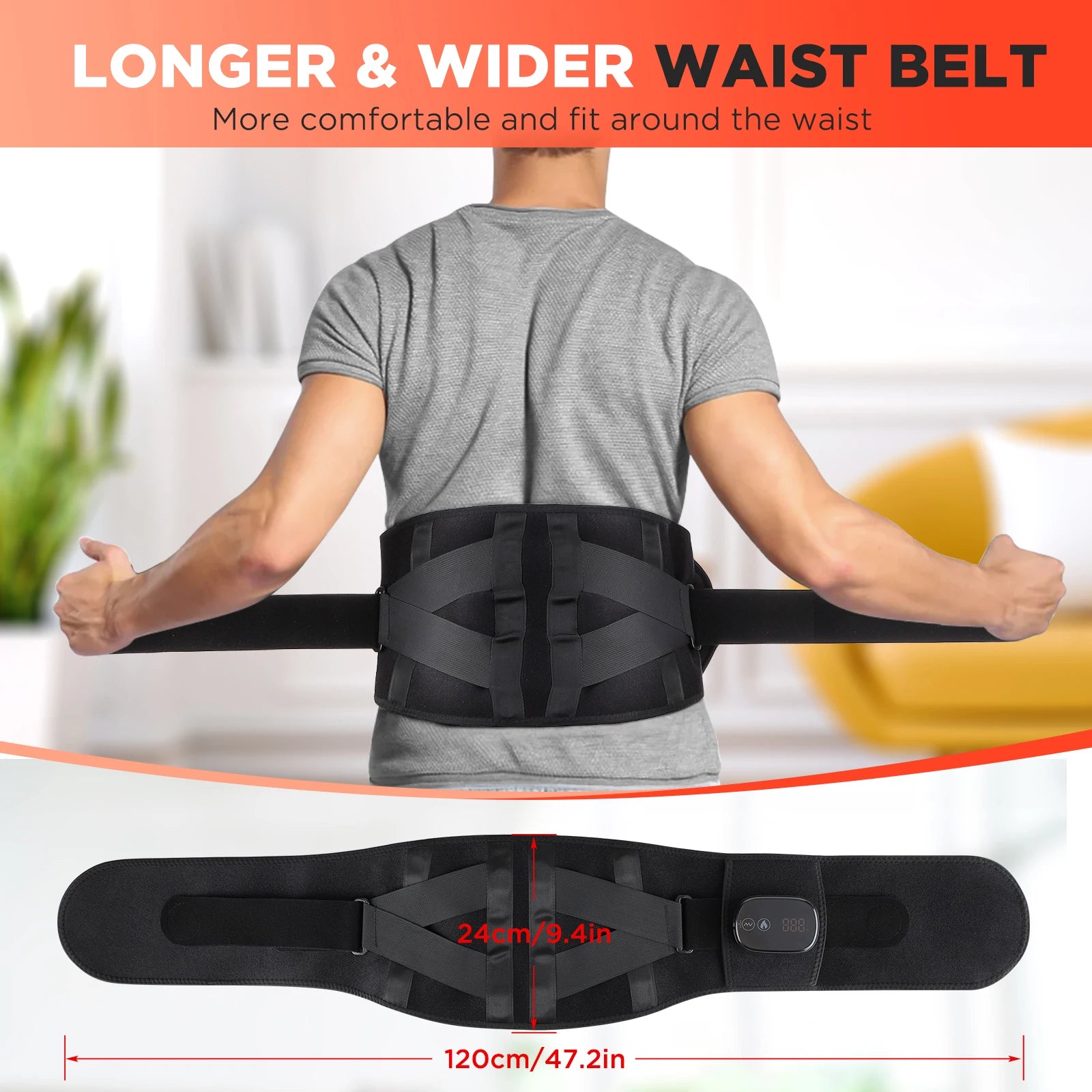 Electric Heating Waist Massager Belt – Vibration Hot Compress Lumbar Support