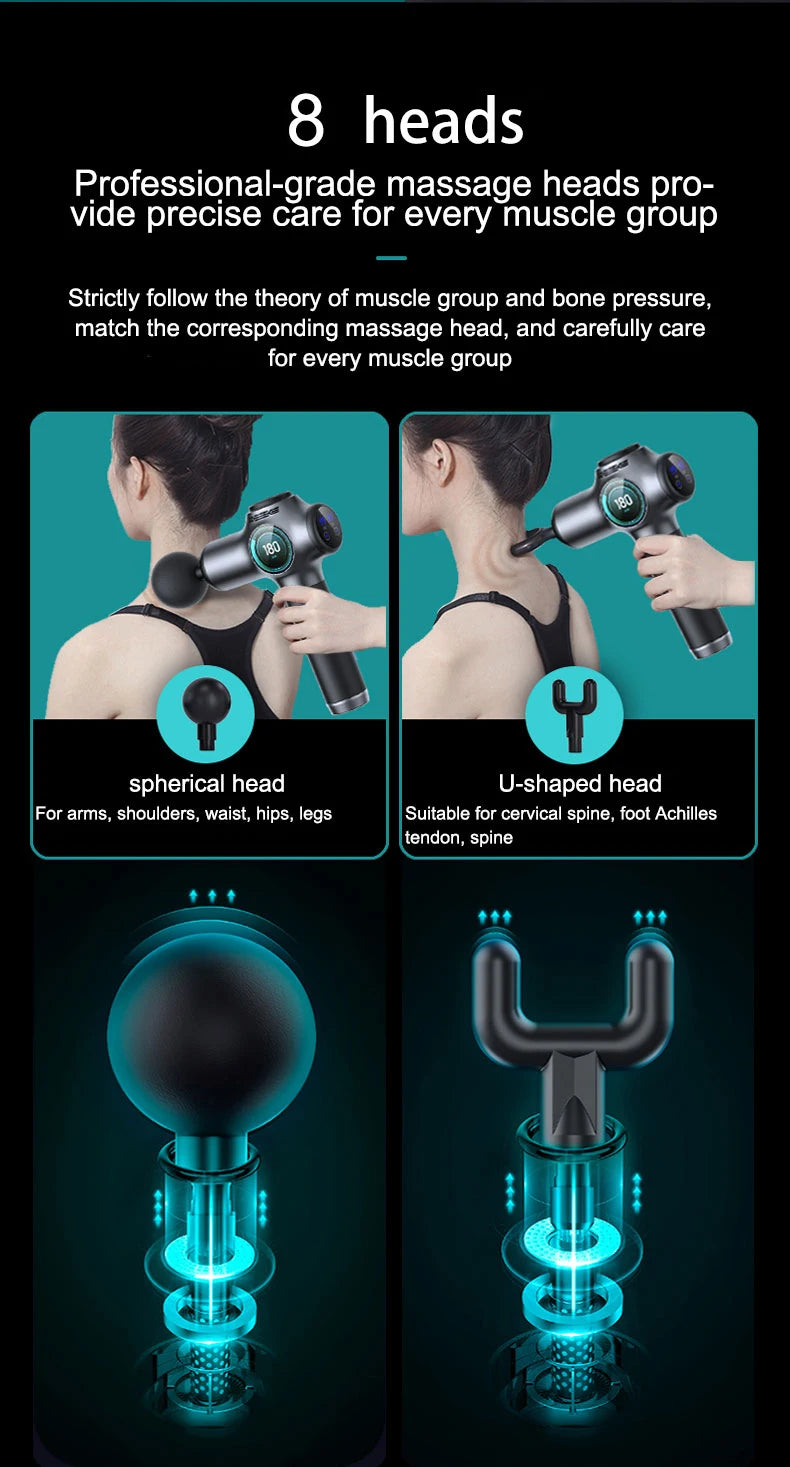 Deep Tissue Massage Gun – 8 Heads & 99 Speeds for Pain Relief