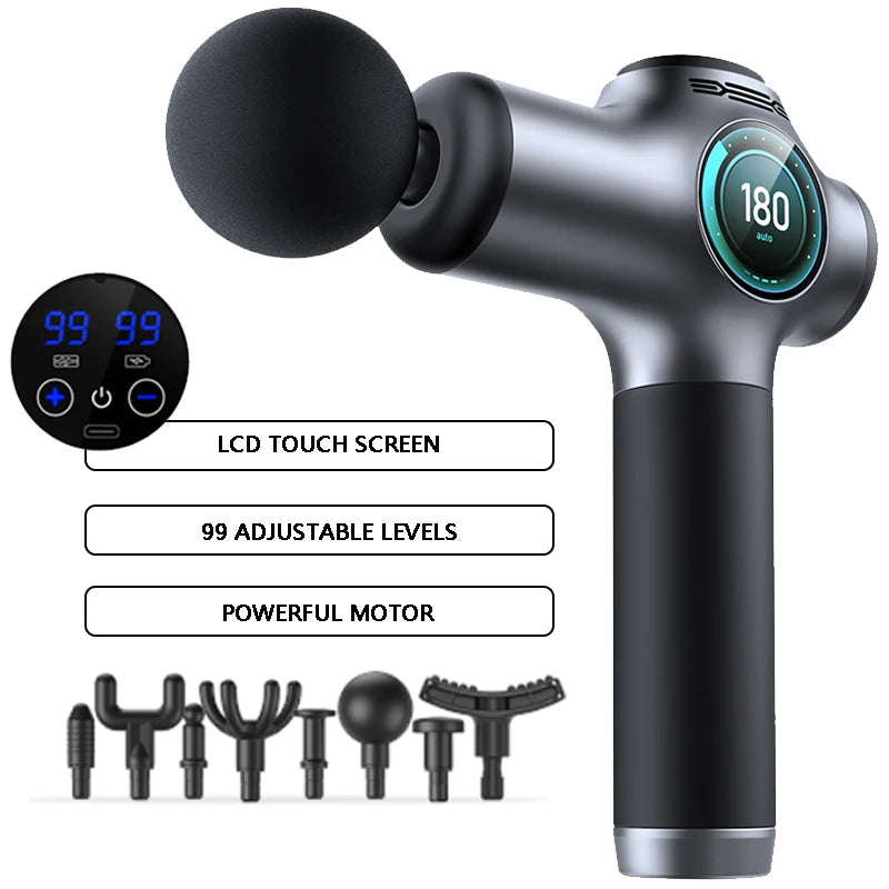 Deep Tissue Massage Gun – 8 Heads & 99 Speeds for Pain Relief